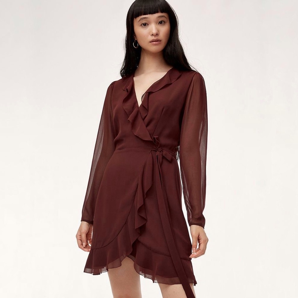 Aritzia | Wilfred |‎ Louise Chiffon Ruffle Wrap Dress Size XXS